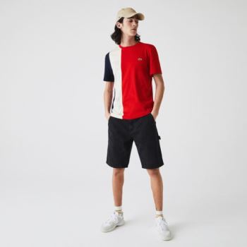 Lacoste Crewneck Colorblock T-shirt - Tričko Pánské Červené / Béžový / Tmavě Blankyt Blankyt | CZ-Xc